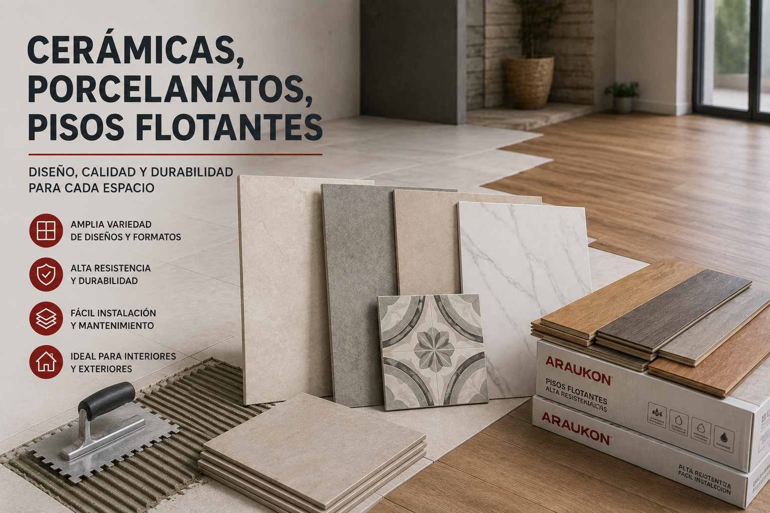 Cerámicas, Porcelanatos, Pisos flotantes.